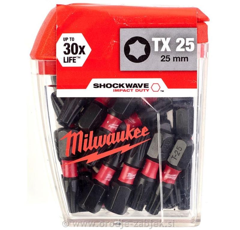 25-delni set vijačnih nastavkov TX25 x 25mm MILWAUKEE