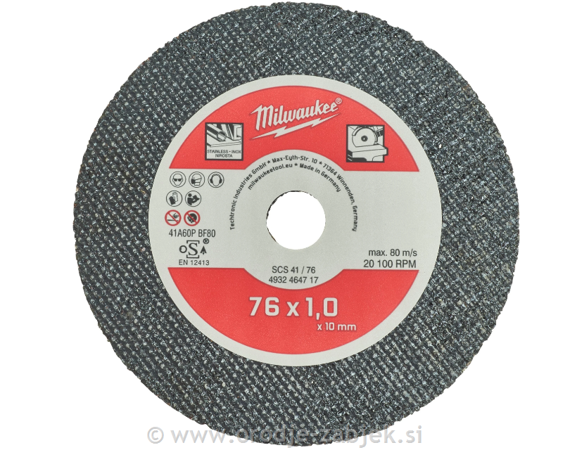Rezalni disk za tanke kovine SCS 41/76 × 1 × 10 MM - 5 KOS MILWAUKEE
