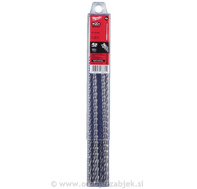 MX4 SDS-Plus set svedrov za beton fi 8mm 265mm 10 kos MILWAUKEE