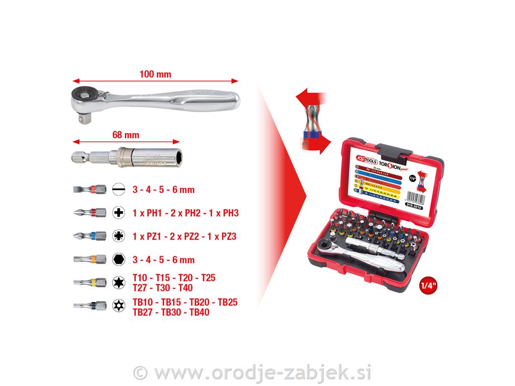 Komplet vijačnih konic z ragljo 1/4 " KS TOOLS
