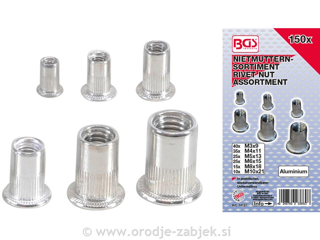 150-delni set aluminijastih matic za vtiskanje BGS TECHNIC