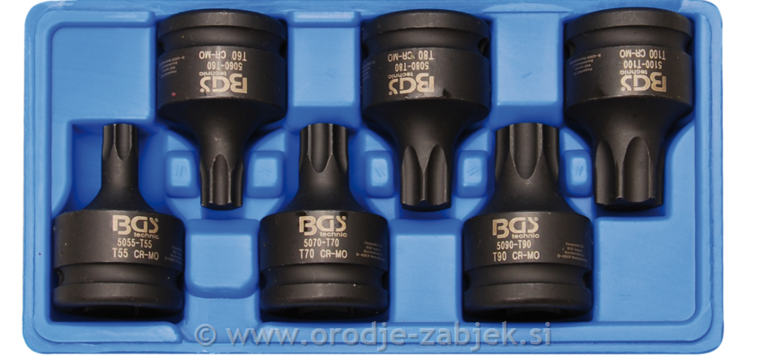 6-delni set nasadnih bitnih ključev TORX 3/4" T55 - T100 BGS TECHNIC