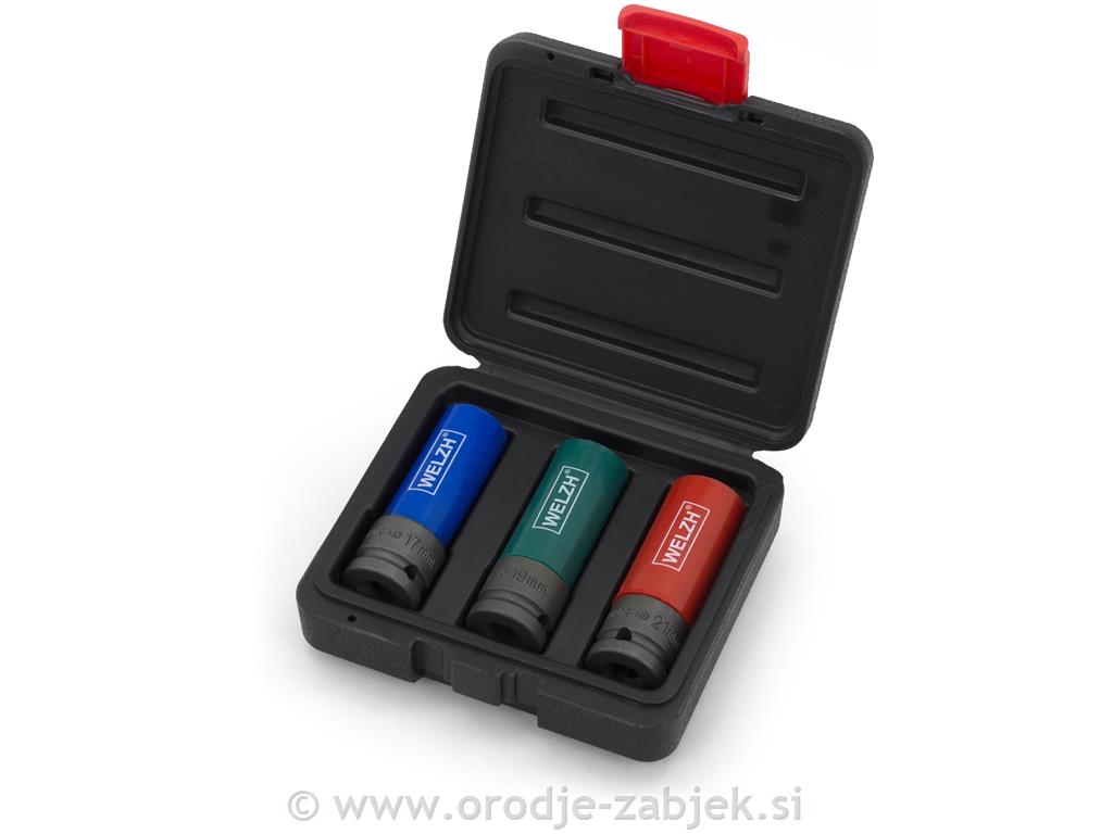 Set nasadnih ključev 1/2" 17mm, 19mm, 21mm z zaščito WELZH