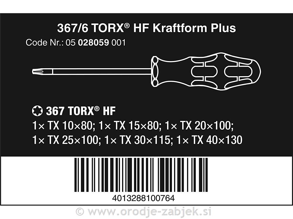 6-delni set izvijačev 367/6 TORX® HF Kraftform Plus WERA