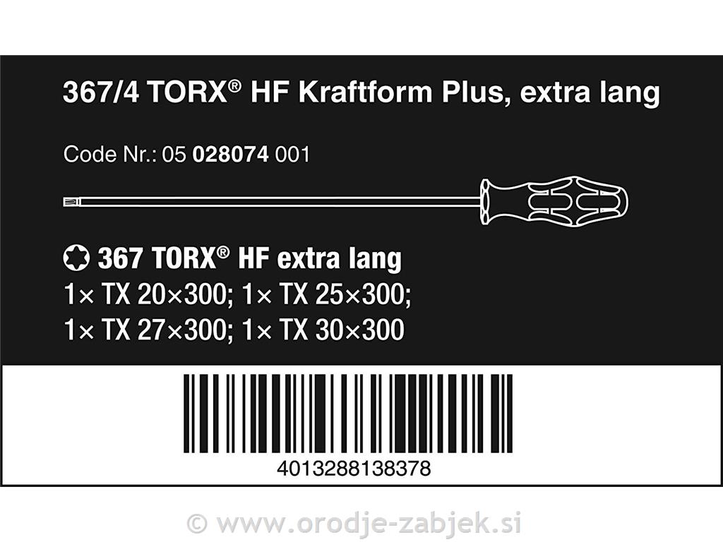 4-delni set dolgih izvijačev 367/4 TORX ® HF Kraftform Plus 300 mm WERA