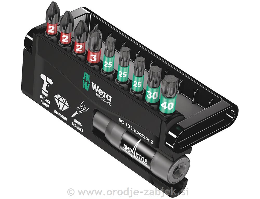 10-delni set udarnih TORX in PH bit nastavkov Impaktor 1/4" WERA