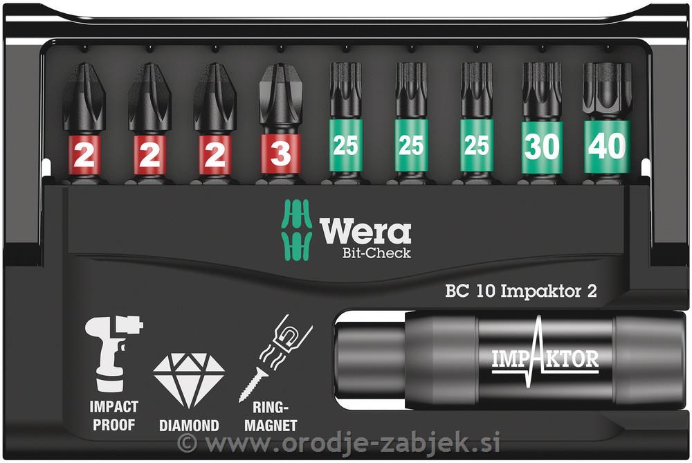 10-delni set udarnih TORX in PH bit nastavkov Impaktor 1/4" WERA