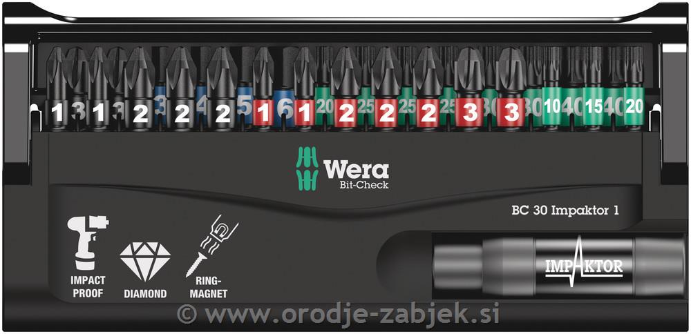 30-delni set udarnih TORX, PH, PZ in imbus bit nastavkov Impaktor 1/4" WERA