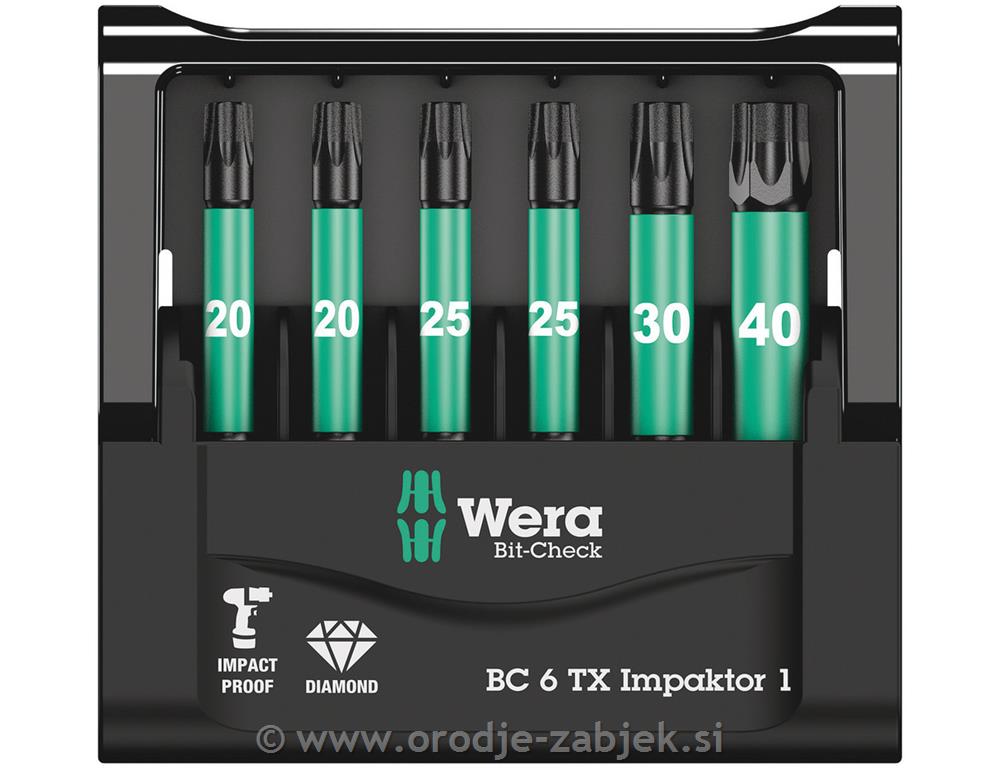 6-delni set udarnih TORX bit nastavkov Impaktor TX20-TX40 WERA