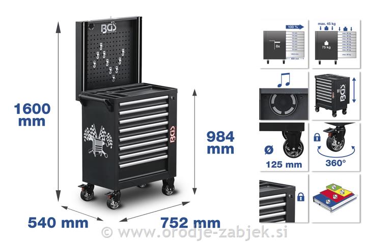 Workshop Trolley | 8 Drawers | with 263 BGS TECHNIC